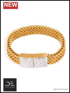 18K Yellow Gold Moissanite Diamond Mesh Bangle Bracelet Women Elegant Gift